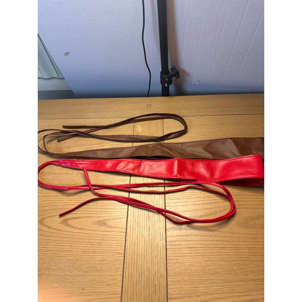 LOT of 2 Red and Brown Faux Leather Wrap Belts Long Ties Adjustable Fit - Picture 8 of 8